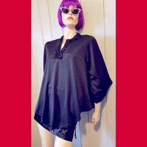 VTG 70s GOTH Black Sequin Angel sleeve Party Top